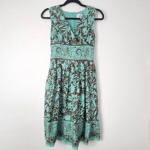 Chadwick’s Brown Aqua Floral Fit & Flare Cotton Dress Boho Garden Party